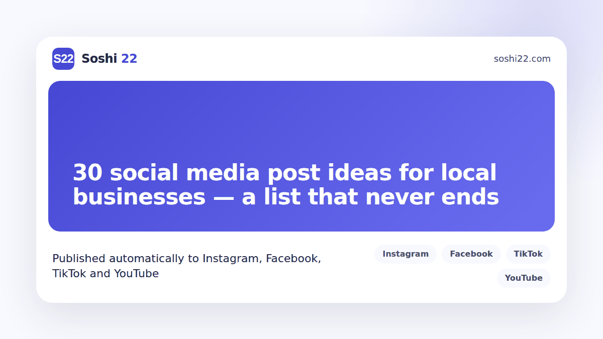 Soshi 22 branded post card with 30 social media post ideas for local businesses