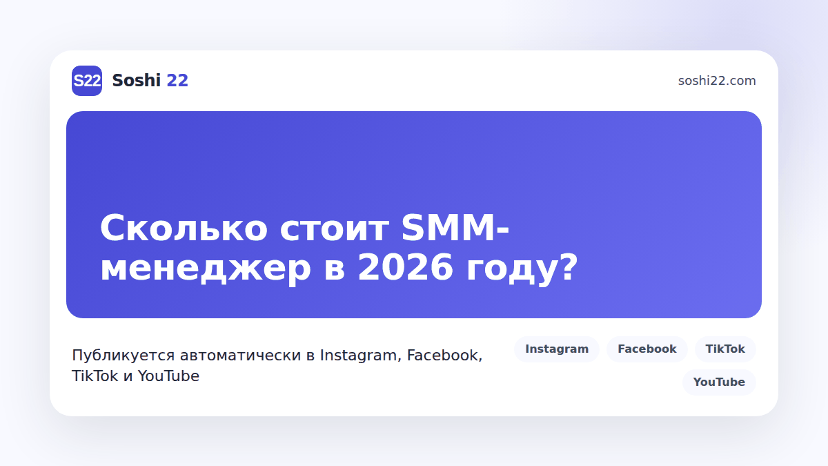 Брендированная карточка поста Soshi 22 о том, сколько стоит SMM-менеджер в 2026 году