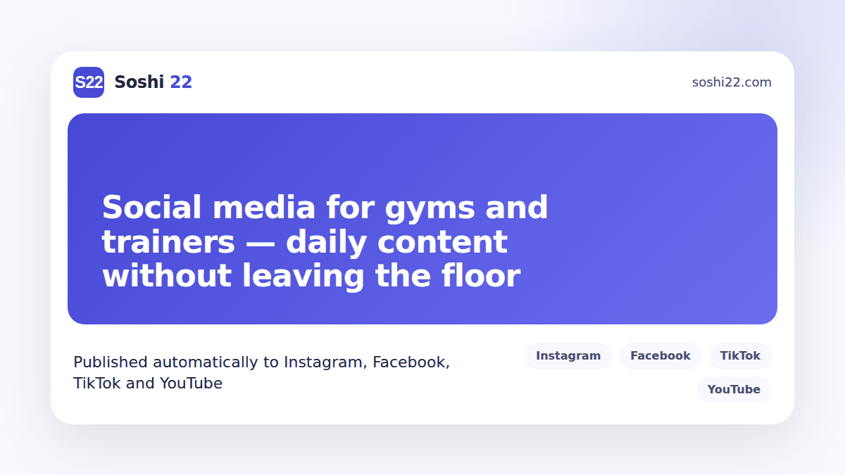 Soshi 22 branded post card about social media for gyms and personal trainers