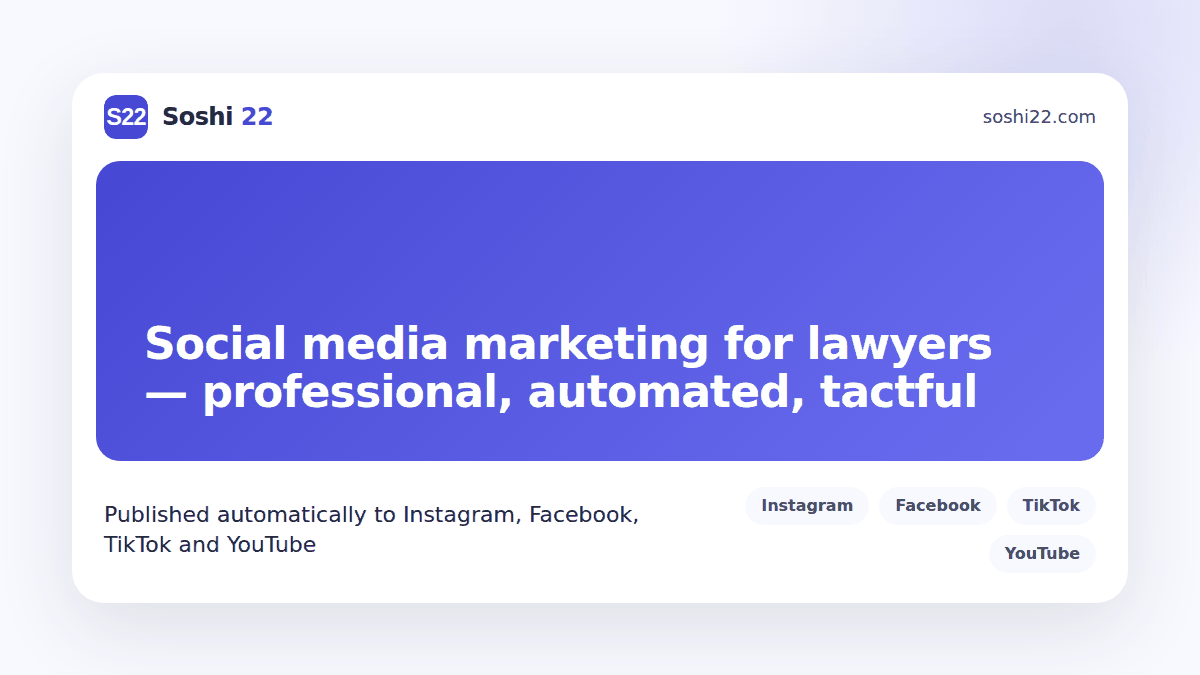 Soshi 22 branded post card about social media marketing for lawyers